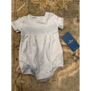 Magnolia Baby Blue Smocked Pima Cotton Bubble Romper Newborn NWT